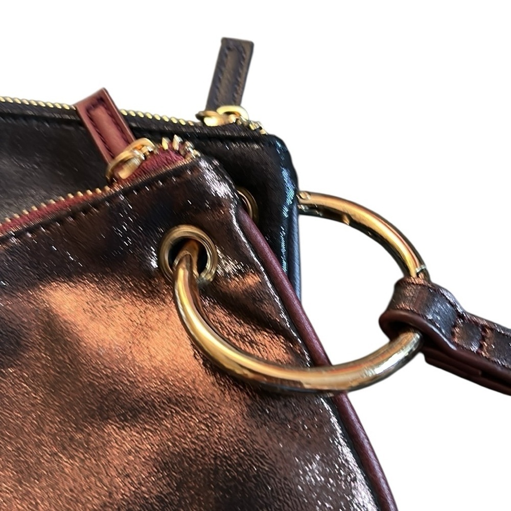 Free People Double Wristlet in Metallic Burgundy & Blue 2 Pouches with Gold Ring - Picture 6 of 9